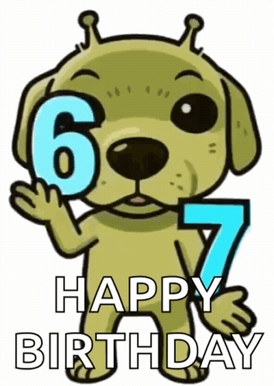 A Cartoon Dog Is Holding A Blue Number 6 In Its Mouth GIF