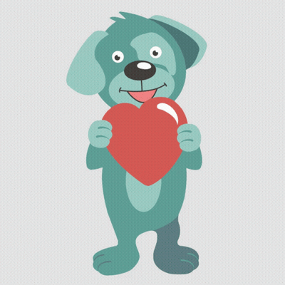 a cartoon dog is holding a large red heart