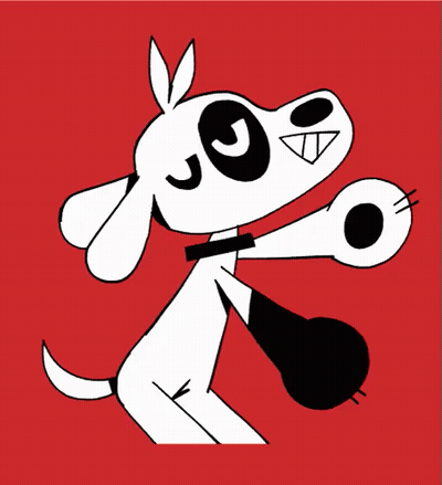 A Cartoon Dog Is Holding A Microphone In Its Mouth GIF