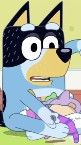 A Cartoon Dog Is Holding A Stuffed Animal While Sitting On The Floor GIF