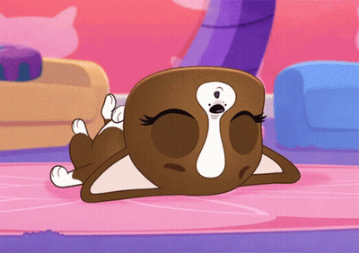 A Cartoon Dog Is Laying On Its Back On A Pink Mat GIF