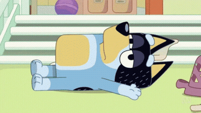 A Cartoon Dog Is Laying On Its Back With A Staircase In The Background GIF