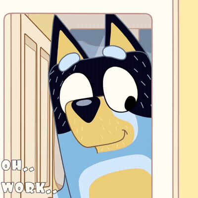 A Cartoon Dog Is Looking Out Of A Door With The Words Oh Work Below Him GIF