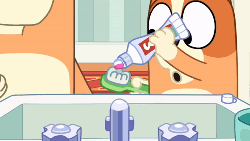 A Cartoon Dog Is Putting Toothpaste On A Toothbrush With The Number 3 On It GIF