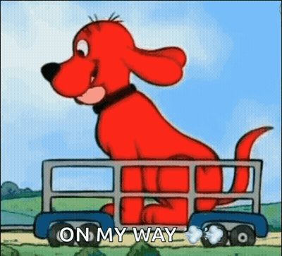 A Cartoon Dog Is Riding In A Trailer With The Words `` On My Way '' Written On It . GIF
