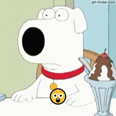 A Cartoon Dog Is Sitting At A Table Next To A Cup Of Ice Cream With A Surprised Face On It GIF