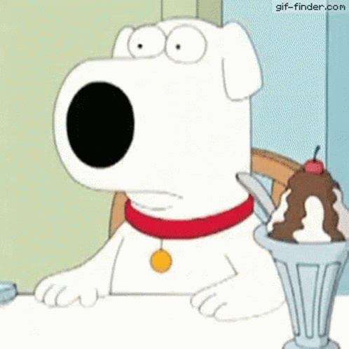 Cartoon Dog Sitting At Table With Ice Cream GIF