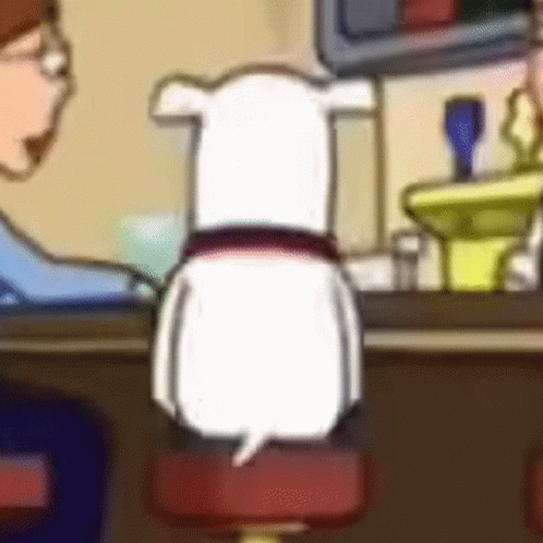 Cartoon Dog Sitting On Bar Stool Talking To Man GIF