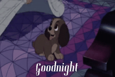 A Cartoon Dog Is Sitting On A Bed With The Words `` Goodnight '' Written On The Bottom . GIF
