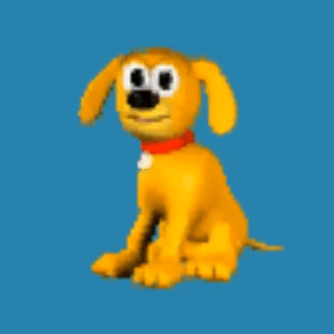 A Cartoon Dog Is Sitting On A Blue Background And Looking At The Camera . GIF