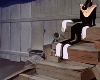 A Cartoon Dog Is Sitting On A Set Of Wooden Steps GIF