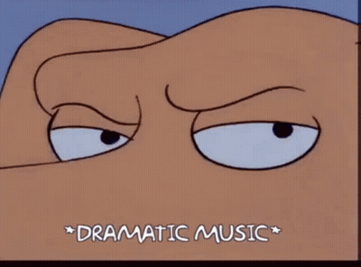 A Cartoon Dog Is Sitting On A Sidewalk Next To A Sign That Says " Dramatic Music " GIF