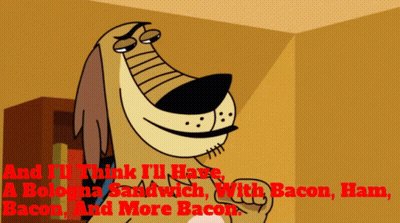 A Cartoon Dog Is Smiling With The Words " And I 'Ll Think I 'Ll Have " GIF