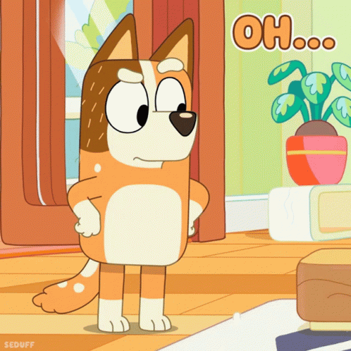 A Cartoon Dog Is Standing In A Living Room With The Words Oh Written On The Bottom GIF