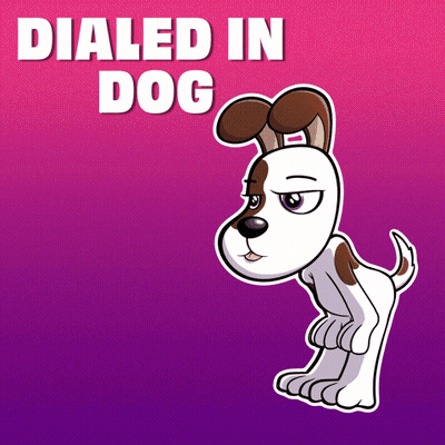 A Cartoon Dog Is Standing In Front Of A Pink And Purple Background That Says Dialed In Dog GIF
