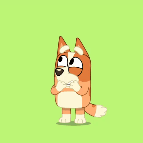 A Cartoon Dog Is Standing On A Green Background With His Eyes Closed And His Paws Crossed . GIF