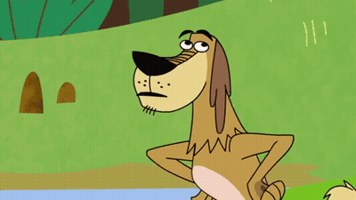 A Cartoon Dog Is Standing With His Hands On His Hips And Making A Funny Face GIF