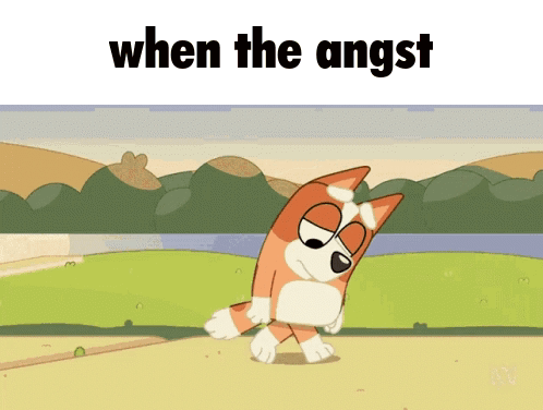 A Cartoon Dog Is Walking In A Field With The Words " When The Angst " Above Him GIF