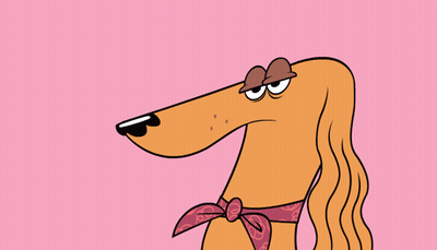 A Cartoon Dog Is Wearing A Pink Scarf Around His Neck GIF