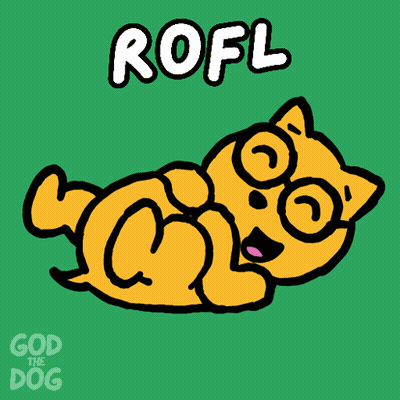A Cartoon Dog Laying On Its Back With The Words Rofl Above It GIF