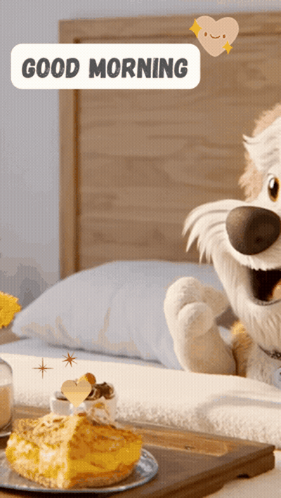 A Cartoon Dog Says Good Morning Next To A Plate Of Pie GIF
