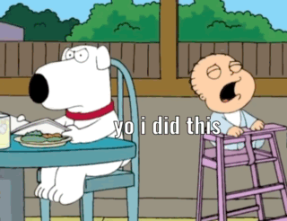 A Cartoon Dog Sitting At A Table Next To A Baby In A High Chair GIF