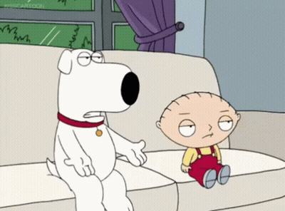 A Cartoon Dog Sitting On A Couch Next To A Baby Sitting On A Couch GIF
