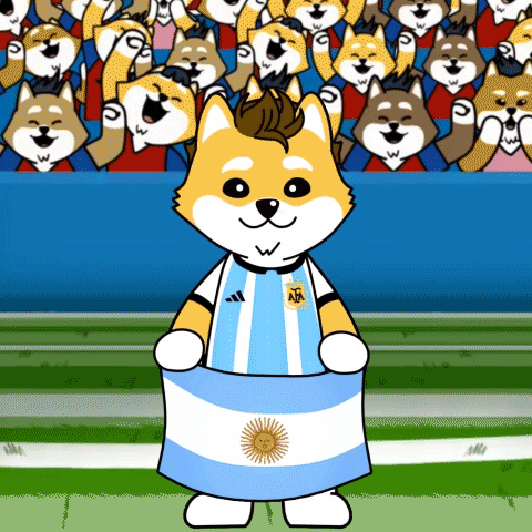 A Cartoon Dog Wearing A Argentina Jersey Holds A Flag In Front Of A Crowd GIF