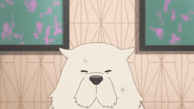 A Cartoon Dog Wearing A Bow Tie Is Standing In Front Of Two Framed Pictures On A Wall GIF