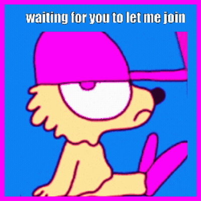 A Cartoon Dog Wearing A Pink Hat With The Words Waiting For You To Let Me Join Below It GIF