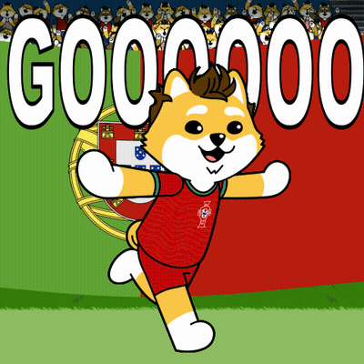 A Cartoon Dog Wearing A Red And White Jersey With The Word Portugal On It GIF