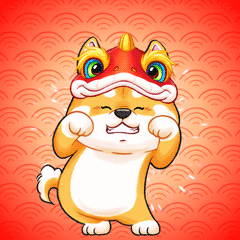A Cartoon Dog Wearing A Red And Yellow Lion Head GIF