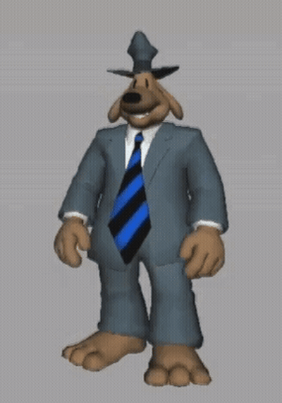 A Cartoon Dog Wearing A Suit And Tie With A Hat On His Head GIF