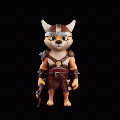 A Cartoon Dog Wearing A Viking Costume Is Holding An Axe GIF