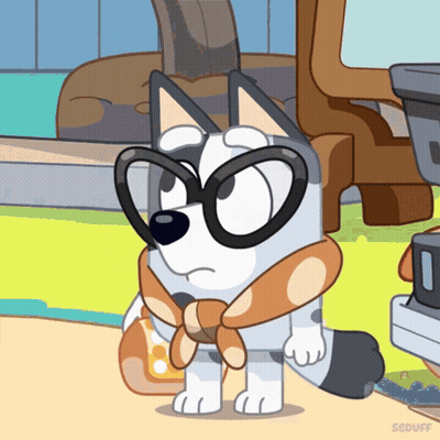 A Cartoon Dog Wearing Glasses And A Scarf Says Seduff GIF