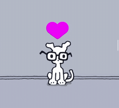 A Cartoon Dog Wearing Glasses Is Holding A Pink Heart Above His Head GIF