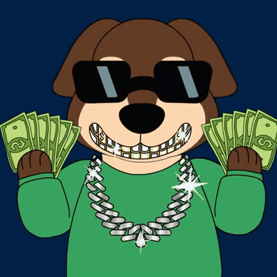 A Cartoon Dog Wearing Sunglasses And A Chain Is Holding Money In His Hands GIF