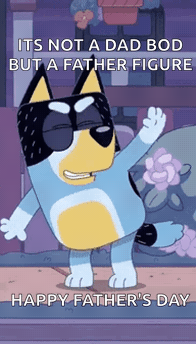 A Cartoon Dog Wearing Sunglasses Is Dancing And Says Happy Father 'S Day GIF