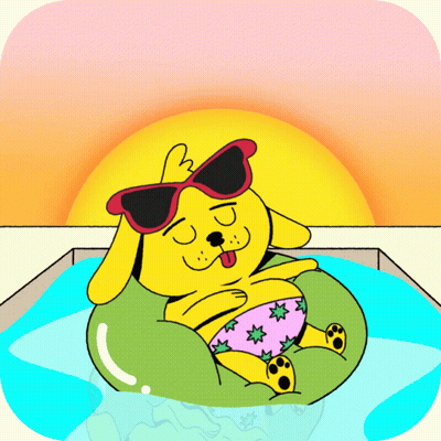 A Cartoon Dog Wearing Sunglasses Is Floating In A Pool With The Words Happy Labor Day Written Above It GIF