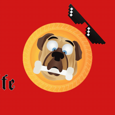 A Cartoon Dog With A Bone In Its Mouth And The Word Life Underneath GIF