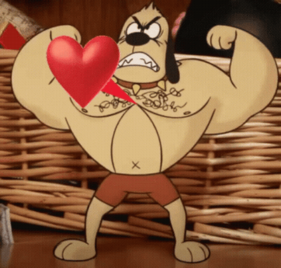 A Cartoon Dog With A Heart In His Mouth GIF