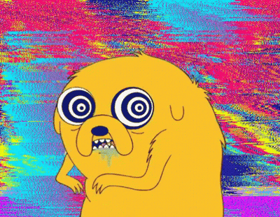 A Cartoon Dog With A Hypnotic Look On His Face And A Colorful Background . GIF