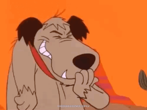 A Cartoon Dog With A Red Collar Is Licking Its Face . GIF