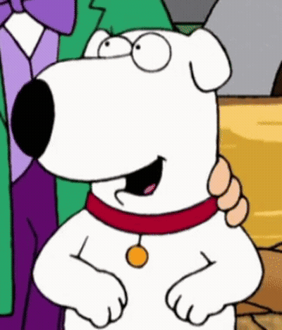 A Cartoon Dog With A Red Collar Is Smiling And Standing Next To A Man In A Suit . GIF