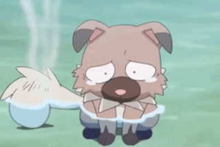 A Cartoon Dog With A Sad Look On Its Face Is Being Held By A White Tail . GIF