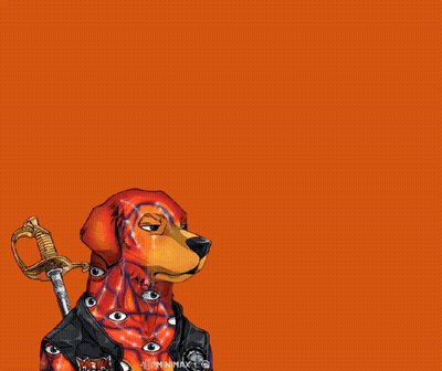 A Cartoon Dog With A Sword And A Speech Bubble That Says Woof Woof Woof GIF