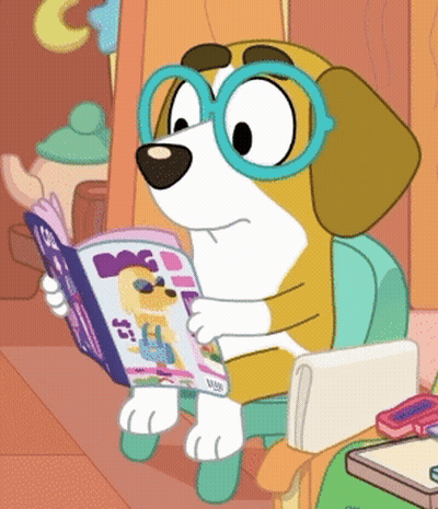A Cartoon Dog With Glasses Is Reading A Book GIF