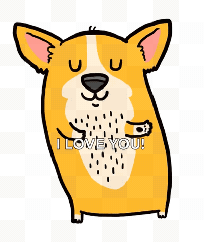 A Cartoon Dog With Its Eyes Closed And The Words I Love You On Its Chest GIF