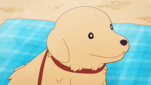 A Cartoon Dog With Its Tongue Hanging Out On A Blue Plaid Blanket GIF