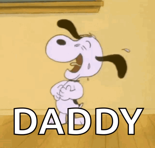 A Cartoon Dog With The Word Daddy On The Bottom GIF